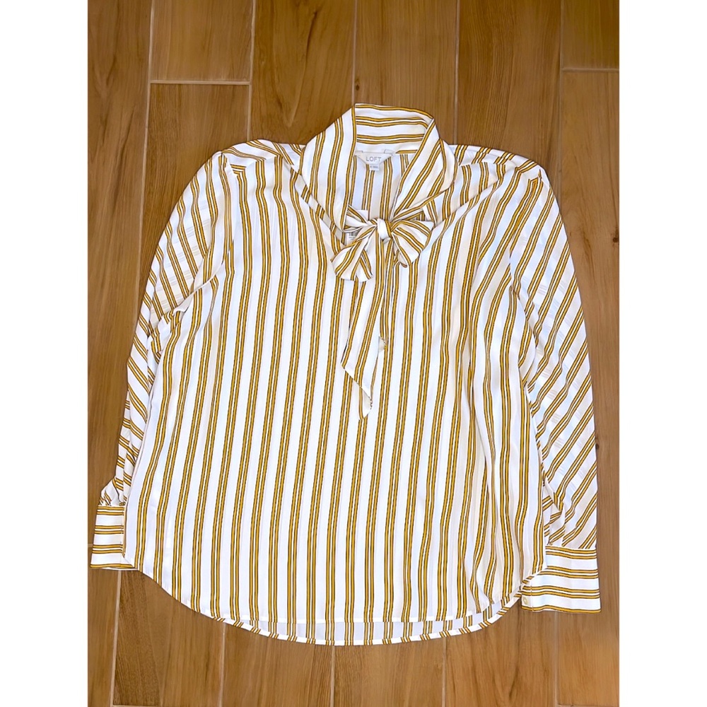 NEW LOFT Striped Bow Neck Blouse (Size: L-1X) NWT - Picture 6 of 7